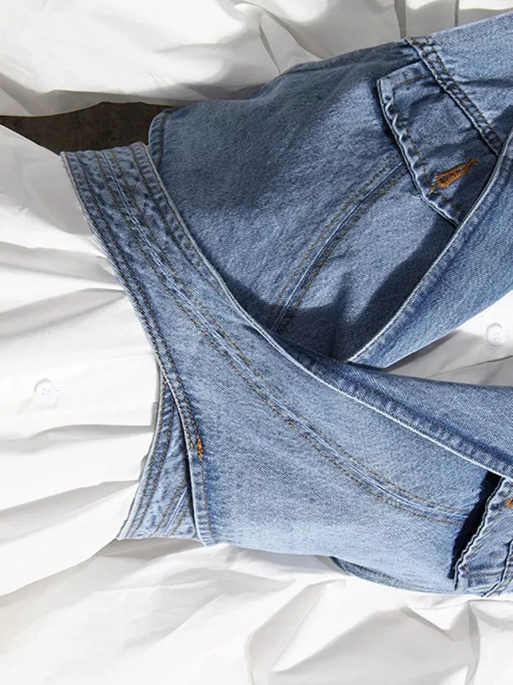 Denim Vest and White Cotton Shirt Two Pieces Single Breasted Top
