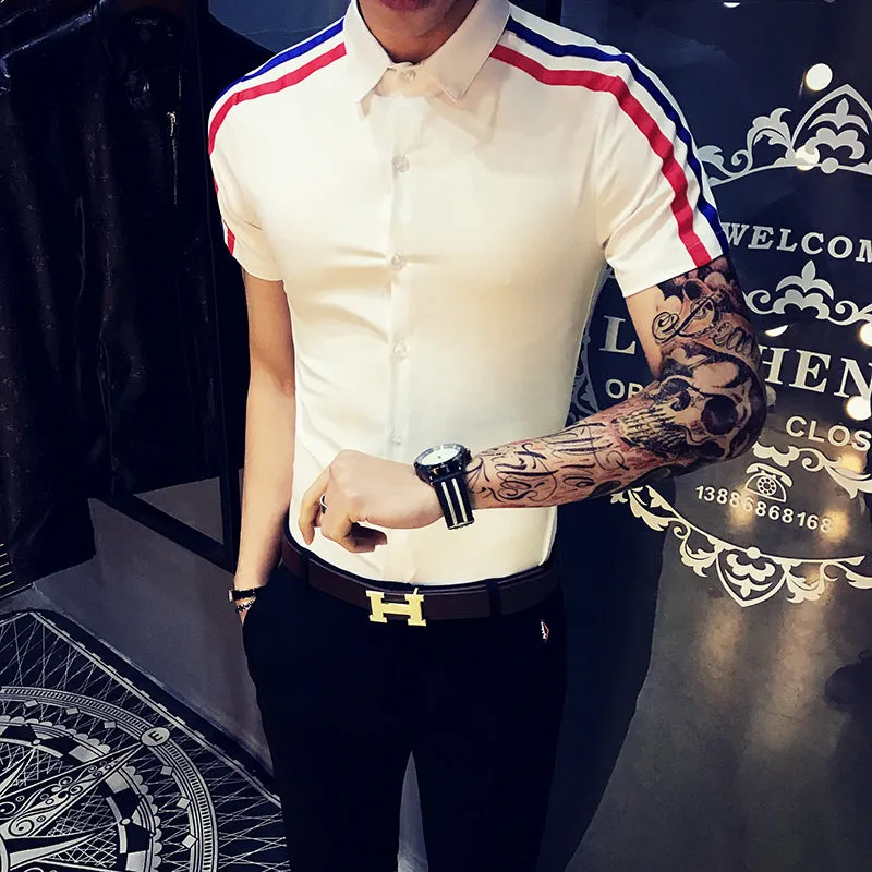 Double Ribbon on Shoulder Details Men Slim Fit Shirts