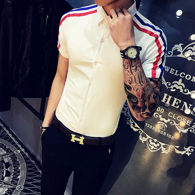 Double Ribbon on Shoulder Details Men Slim Fit Shirts