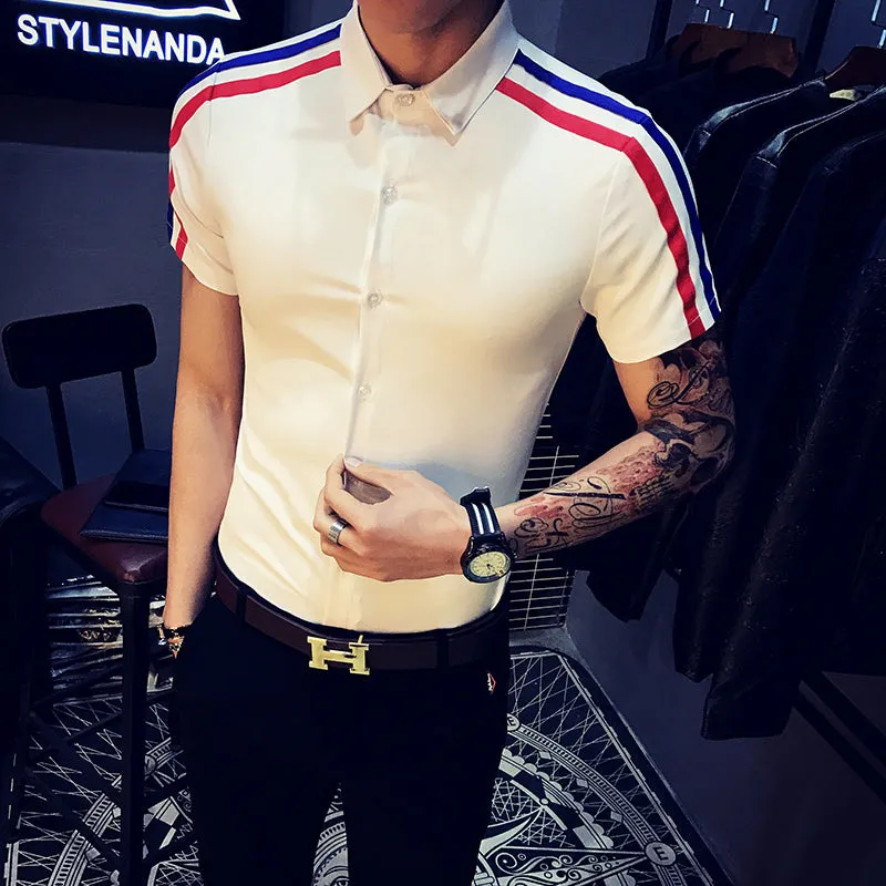 Double Ribbon on Shoulder Details Men Slim Fit Shirts