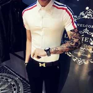 Double Ribbon on Shoulder Details Men Slim Fit Shirts