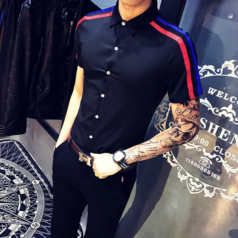 Double Ribbon on Shoulder Details Men Slim Fit Shirts