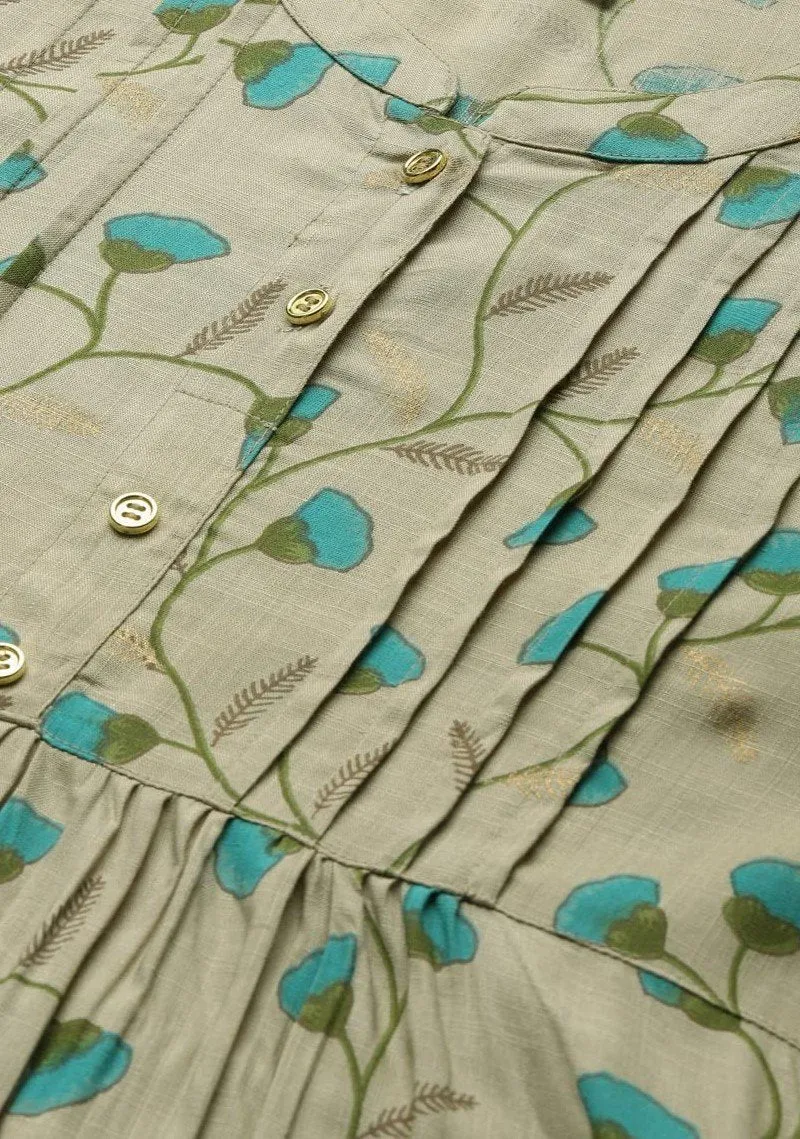 Elegant Women's Rayon Floral Printed Short Kurta - Waist Length, Mandarin Neck