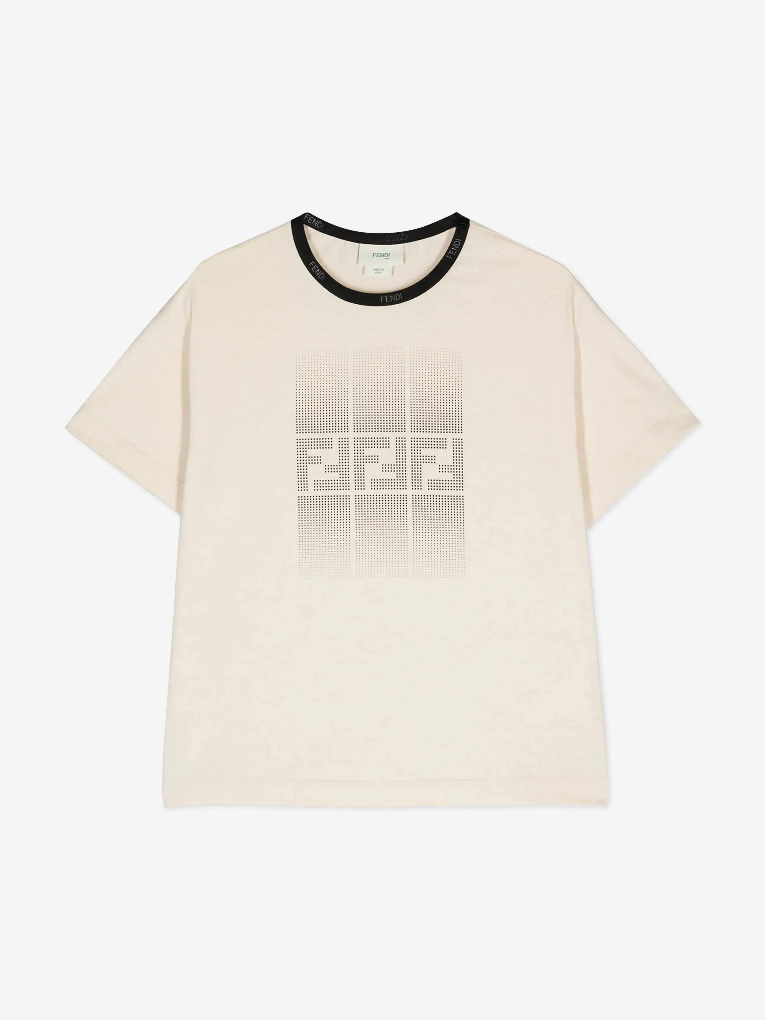 Fendi Boys Logo Print T-Shirt in Beige