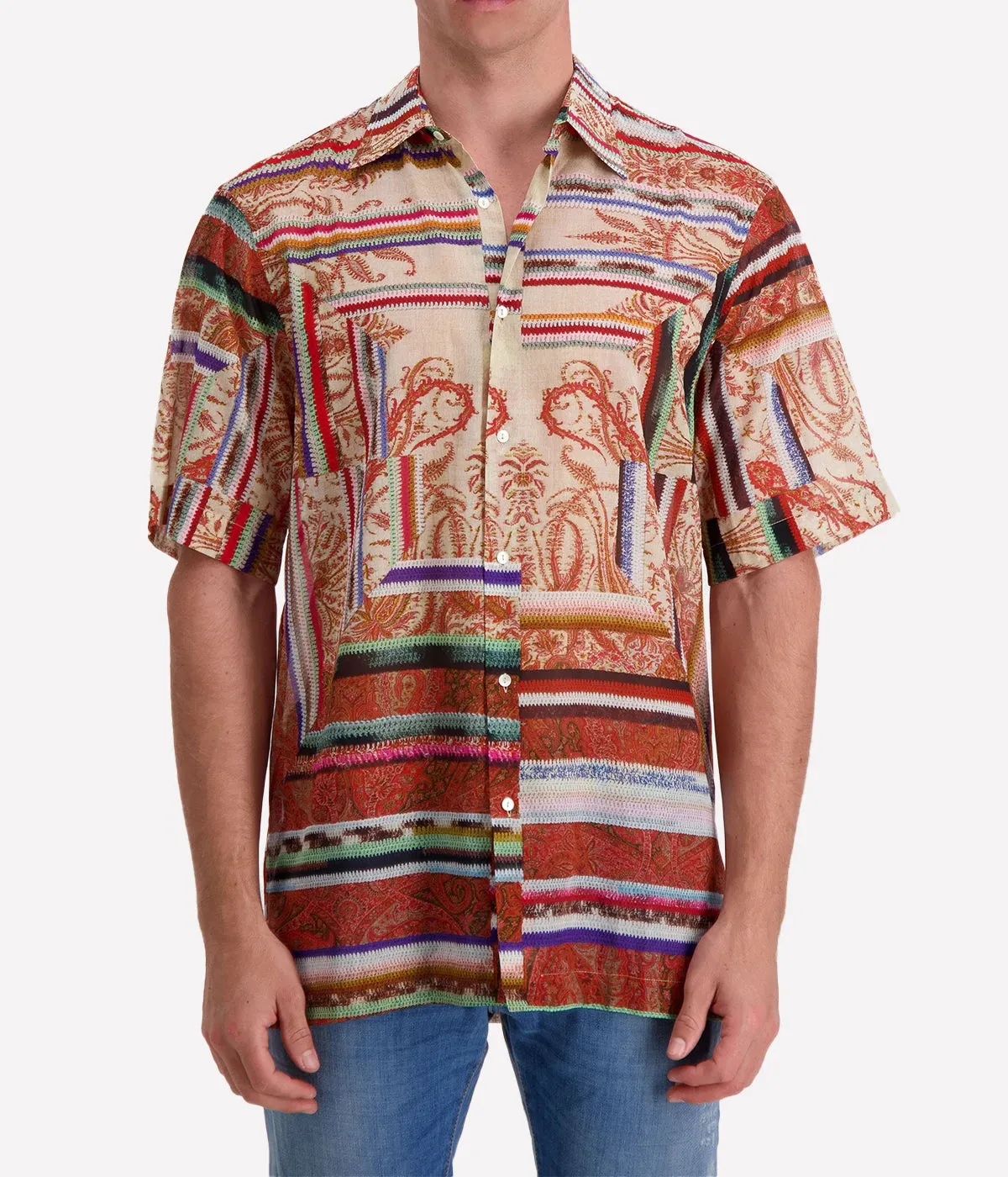 *FINAL SALE* Short Sleeve Button Up Shirt in Multi-Colour Paisley