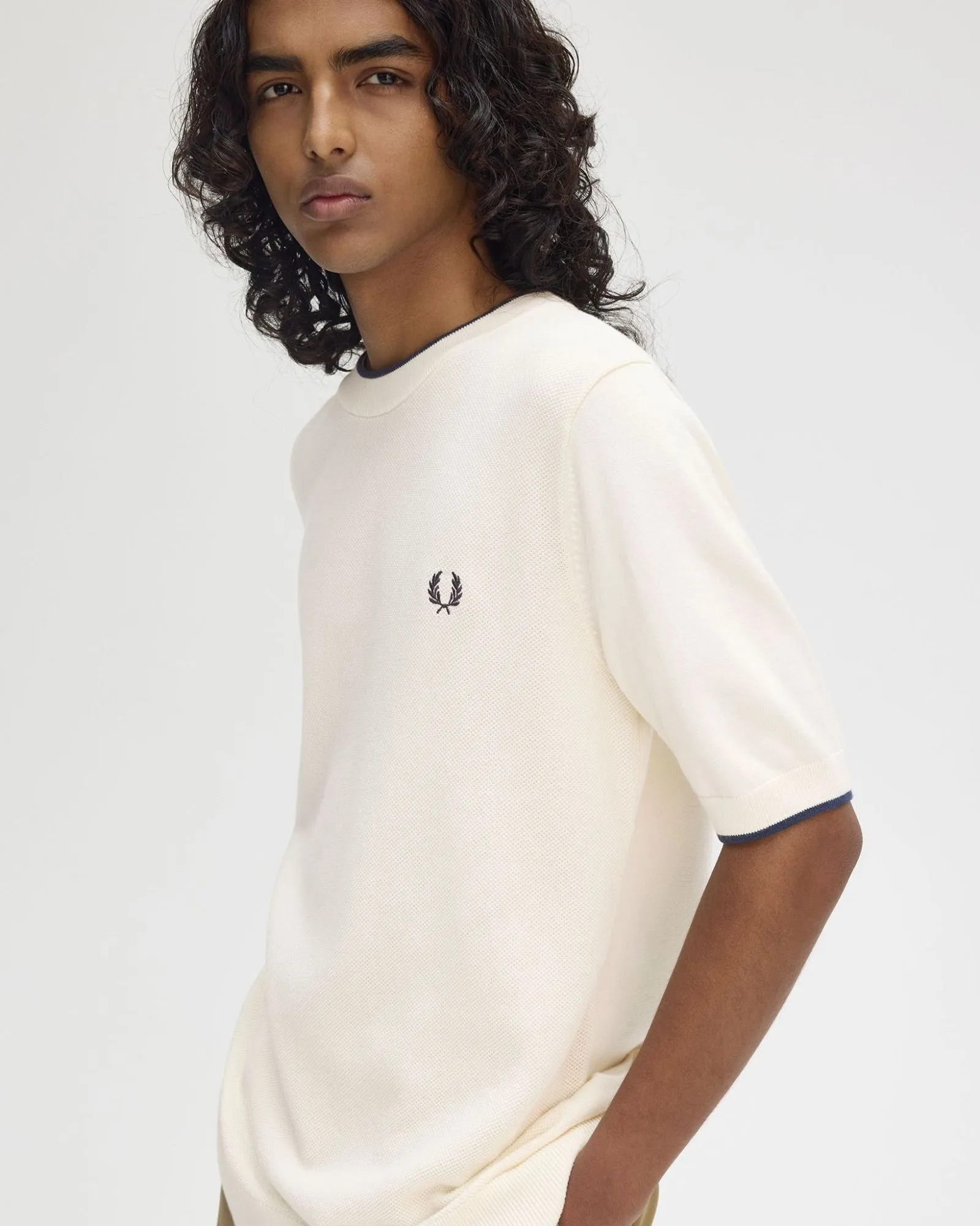 Fred Perry Texture Front Knitted T Shirt - Ecru