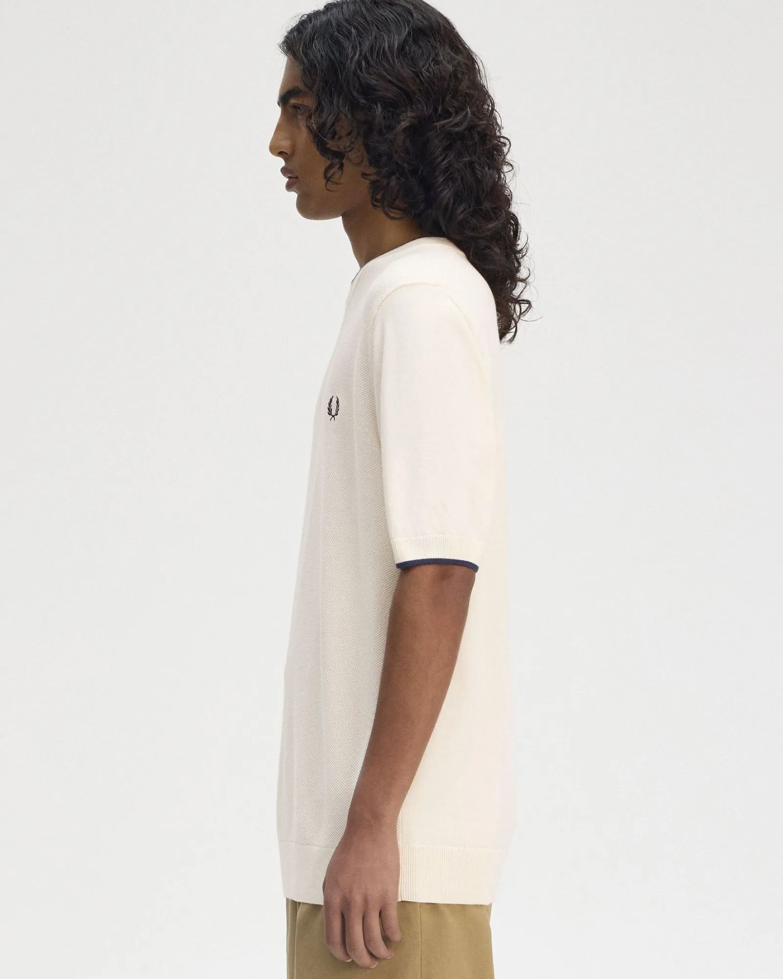 Fred Perry Texture Front Knitted T Shirt - Ecru