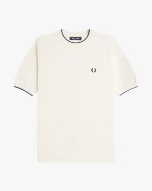 Fred Perry Texture Front Knitted T Shirt - Ecru