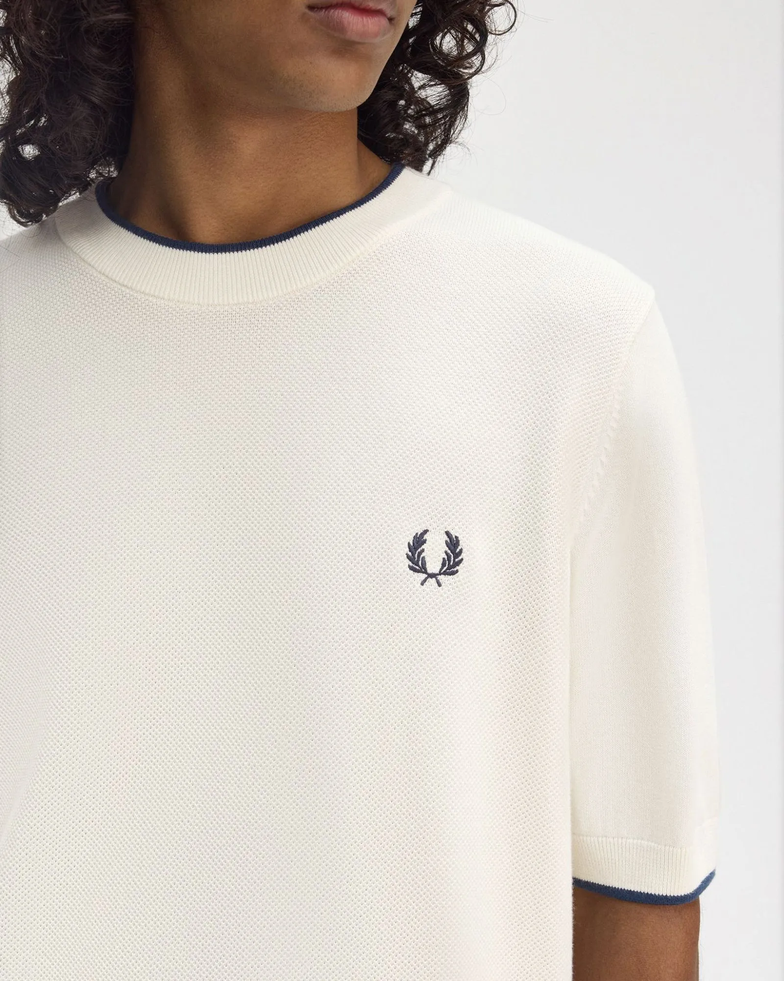 Fred Perry Texture Front Knitted T Shirt - Ecru