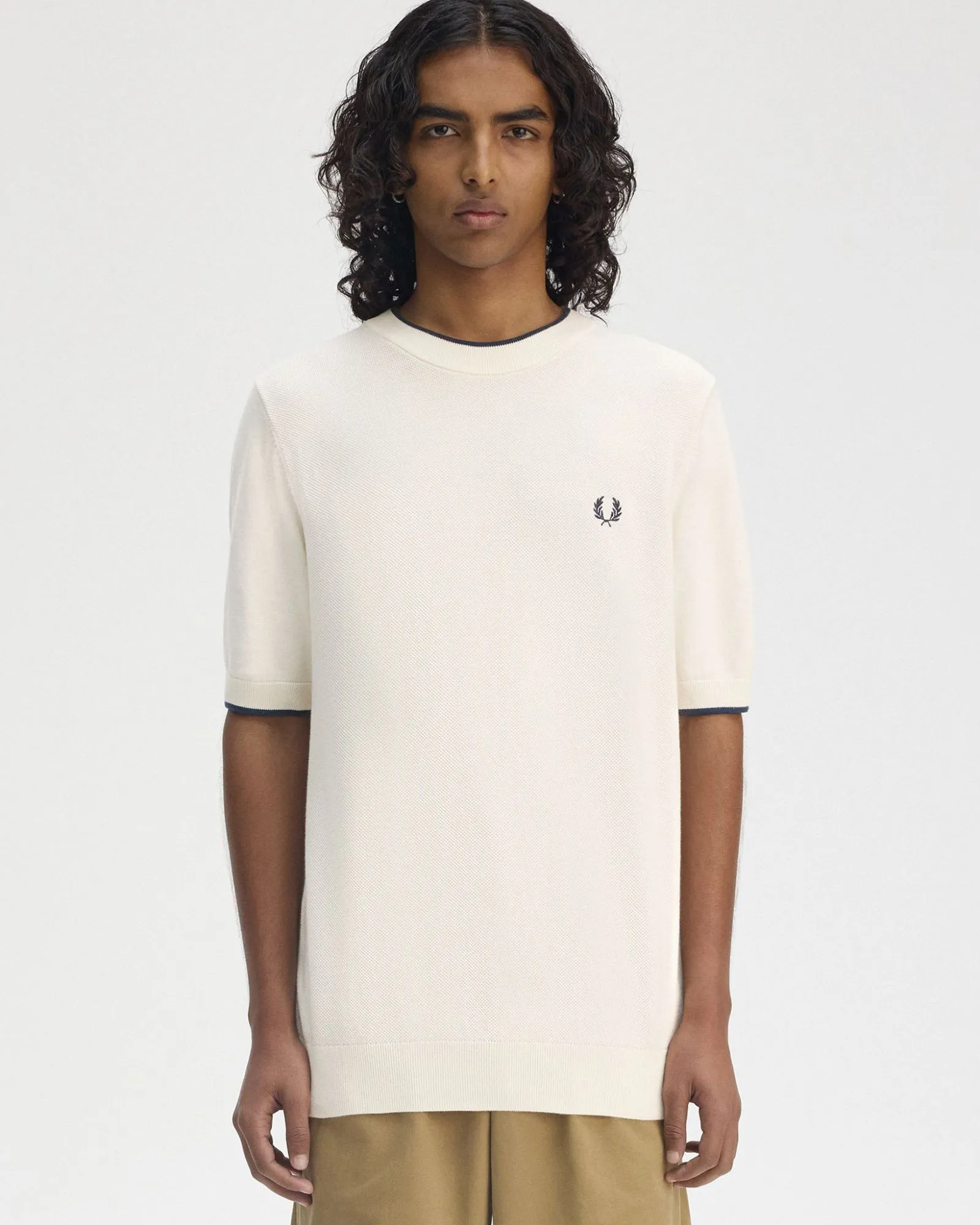 Fred Perry Texture Front Knitted T Shirt - Ecru