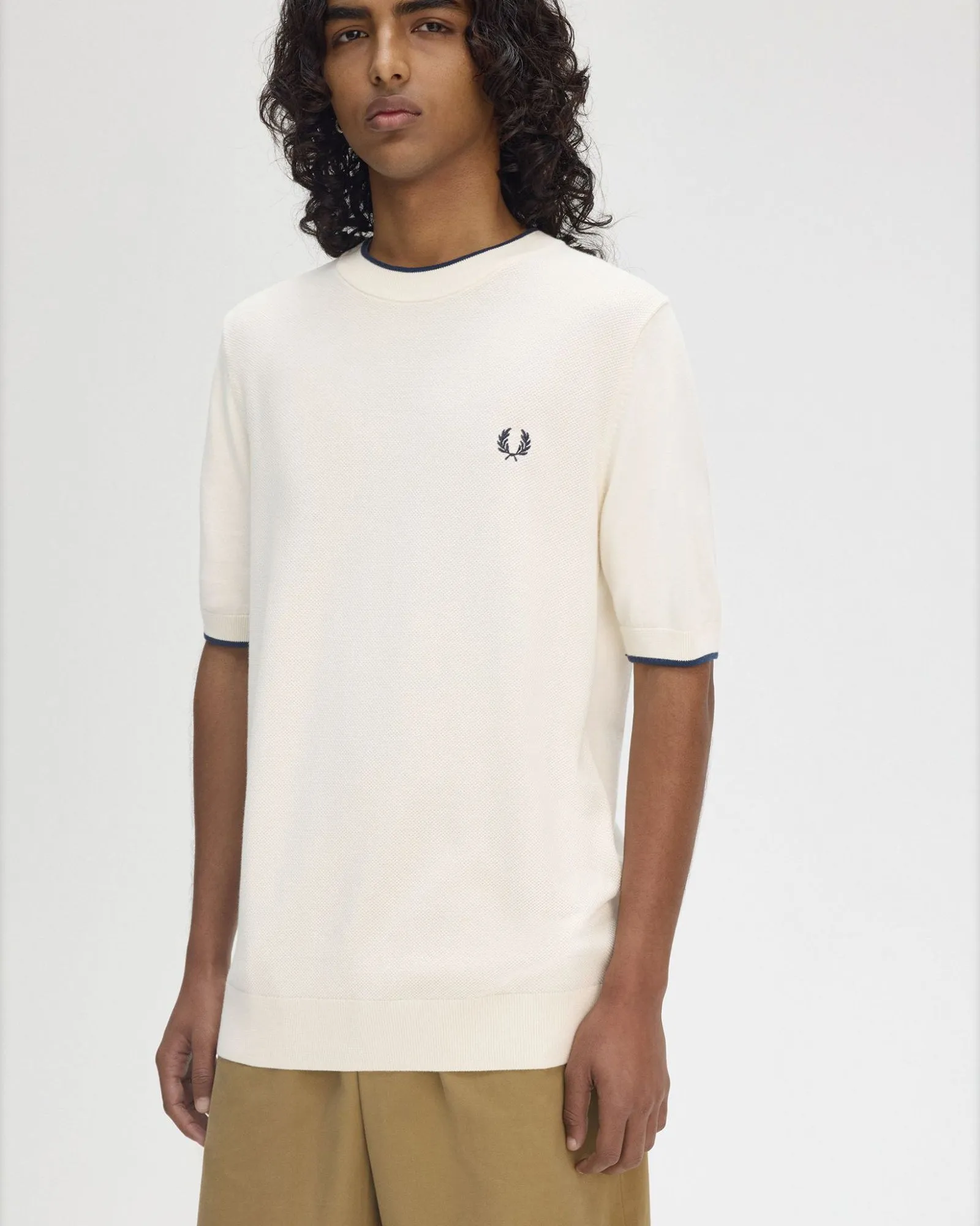 Fred Perry Texture Front Knitted T Shirt - Ecru