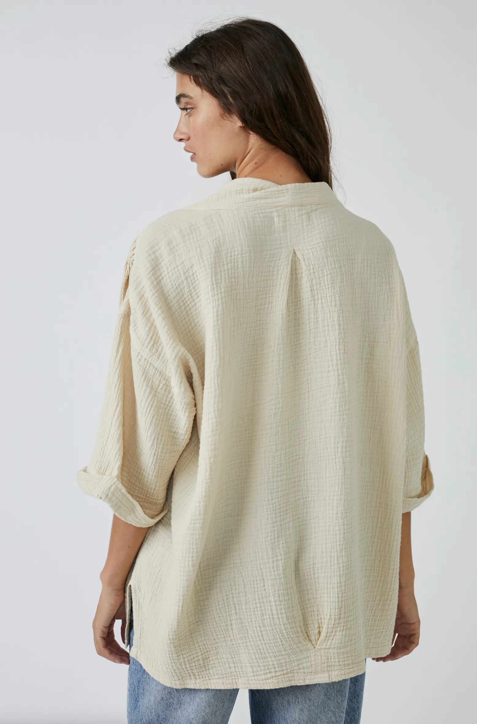Free People Lou Blazer Shirt in Summer Khaki