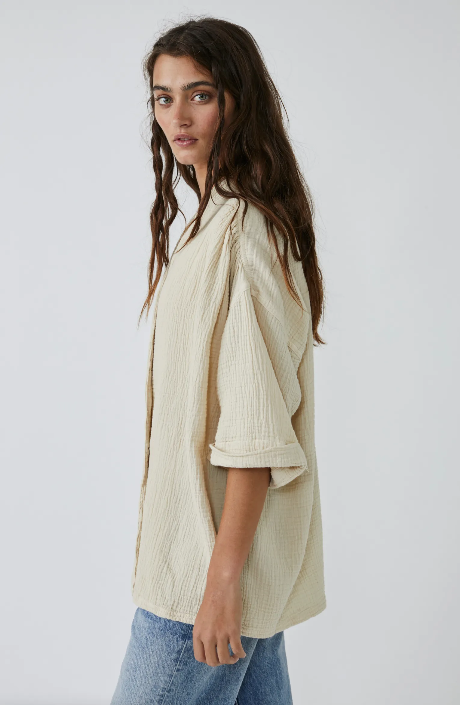 Free People Lou Blazer Shirt in Summer Khaki