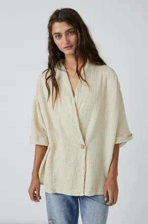 Free People Lou Blazer Shirt in Summer Khaki