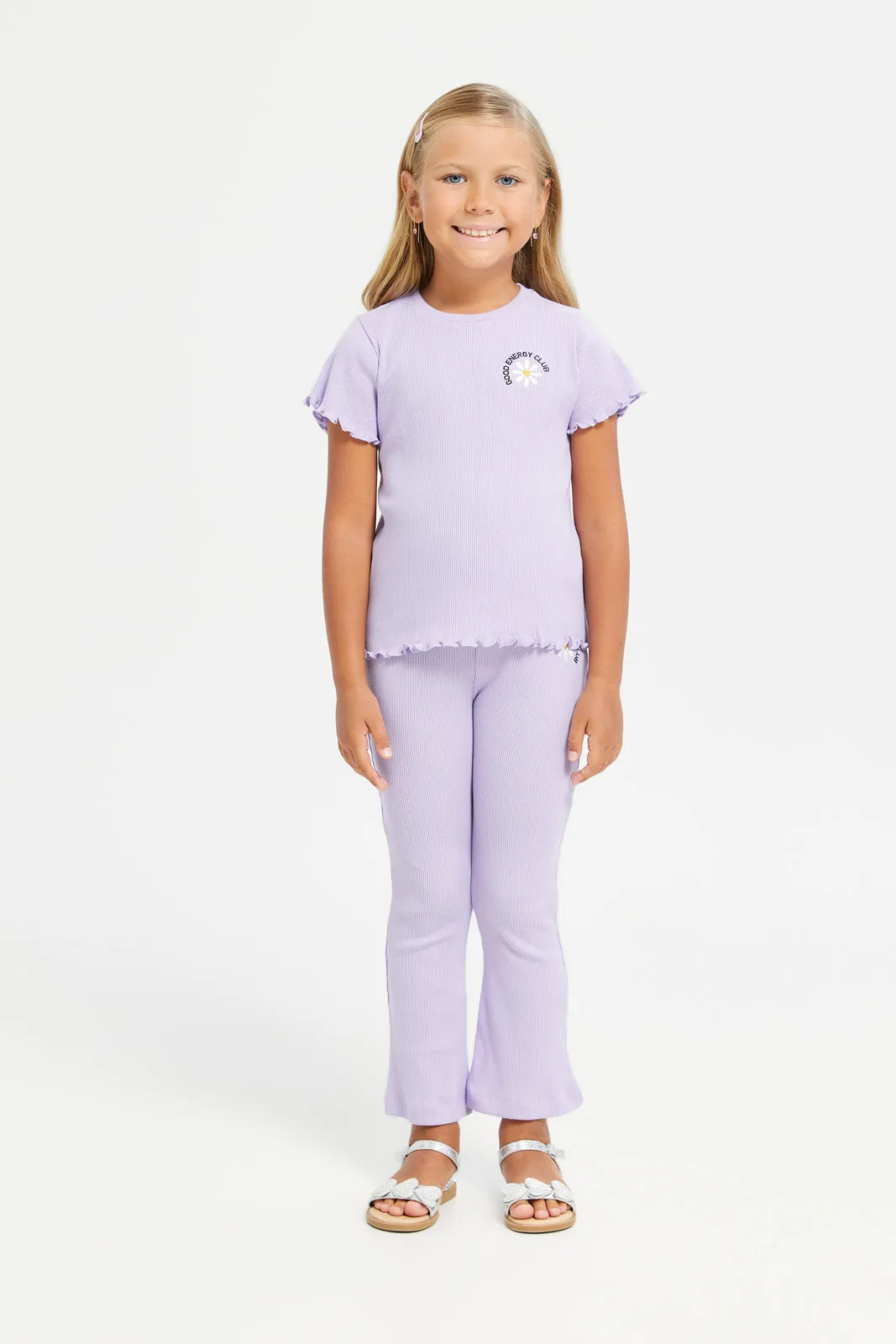 Girls Lilac Ribbed T-Shirt