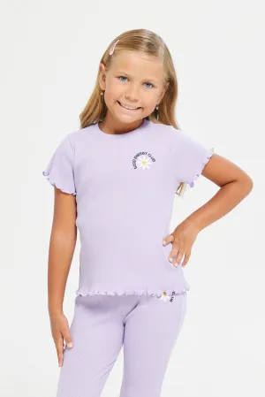 Girls Lilac Ribbed T-Shirt