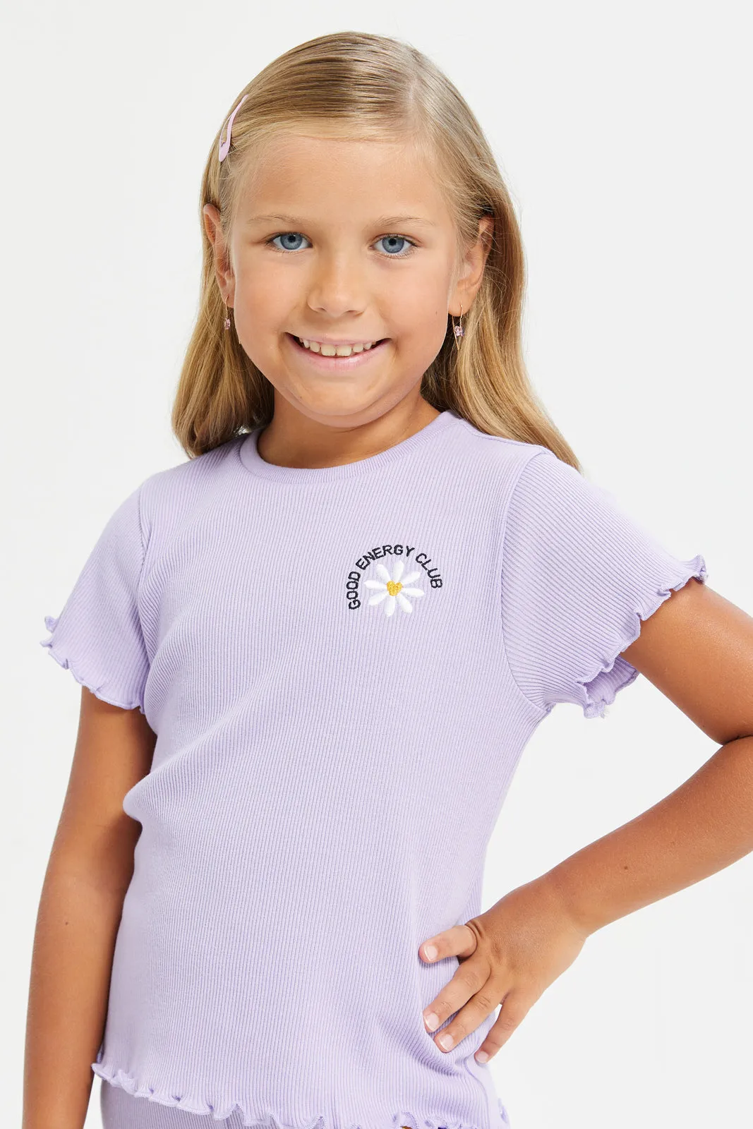 Girls Lilac Ribbed T-Shirt