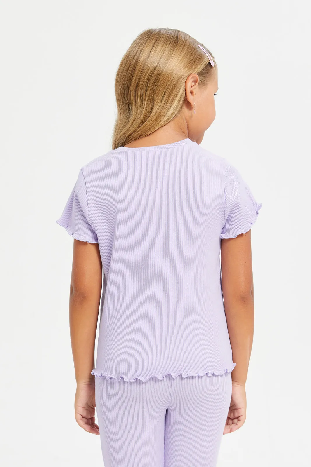 Girls Lilac Ribbed T-Shirt