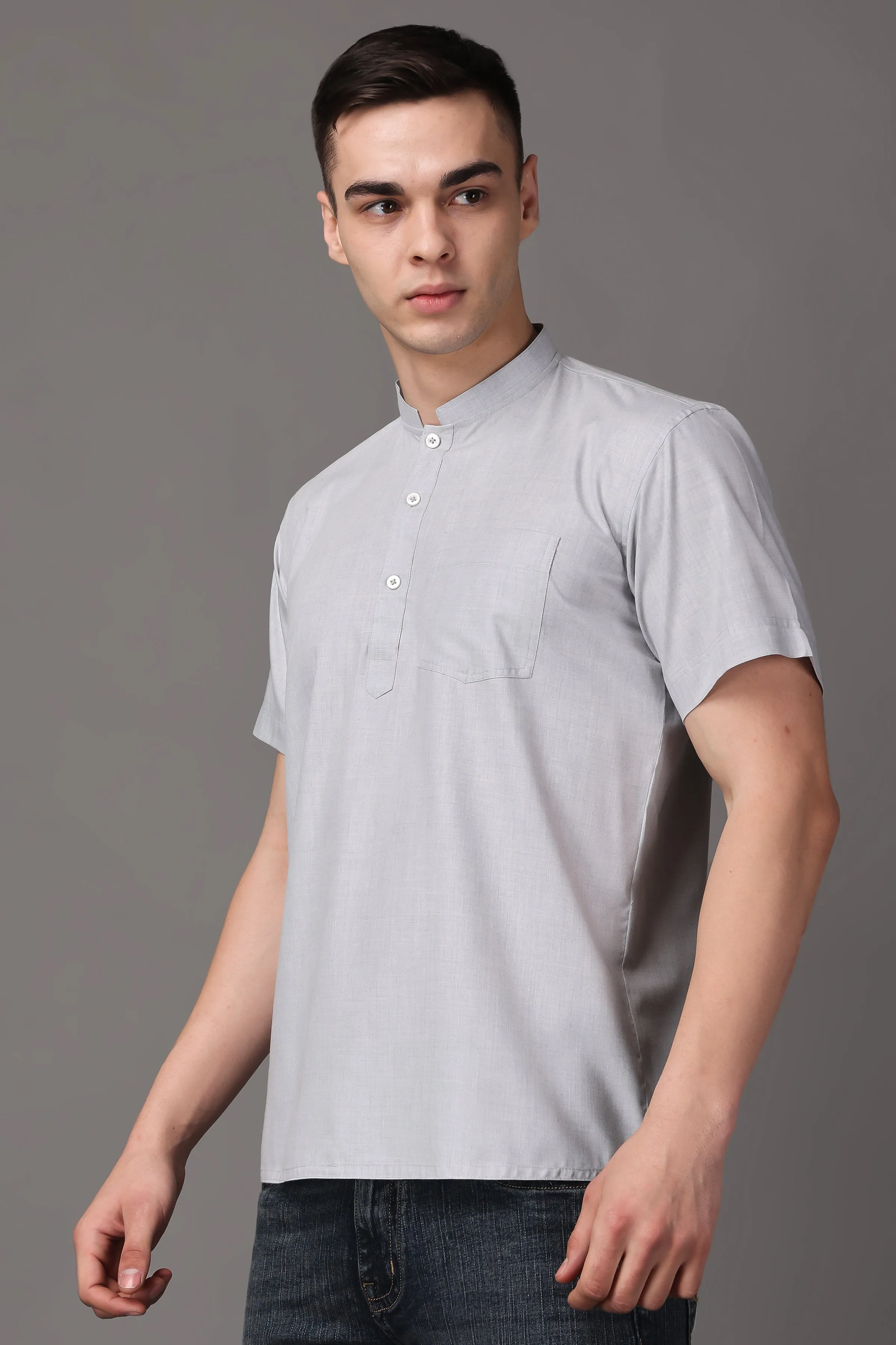Grey Essential Solid Short Kurta