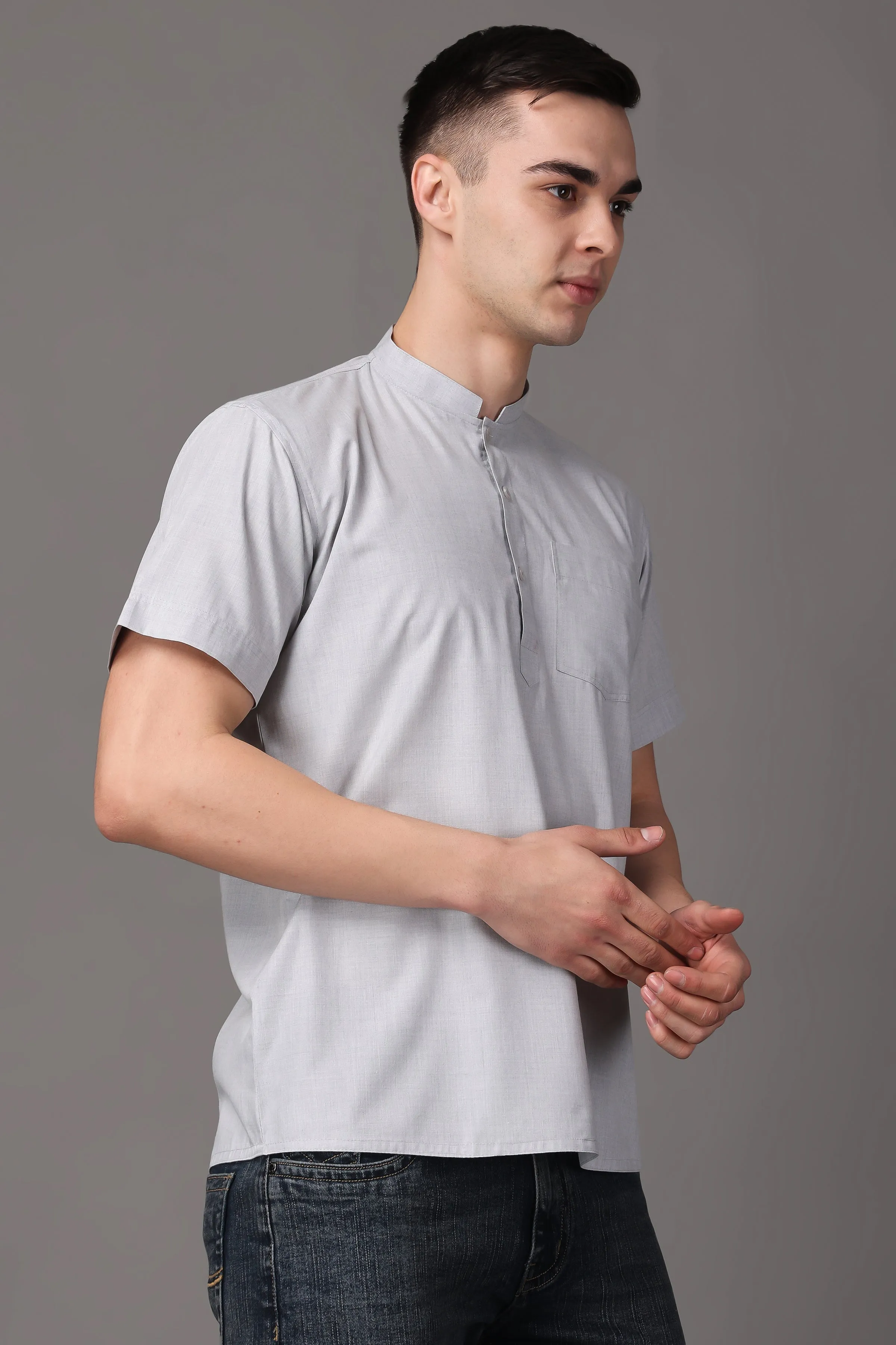 Grey Essential Solid Short Kurta