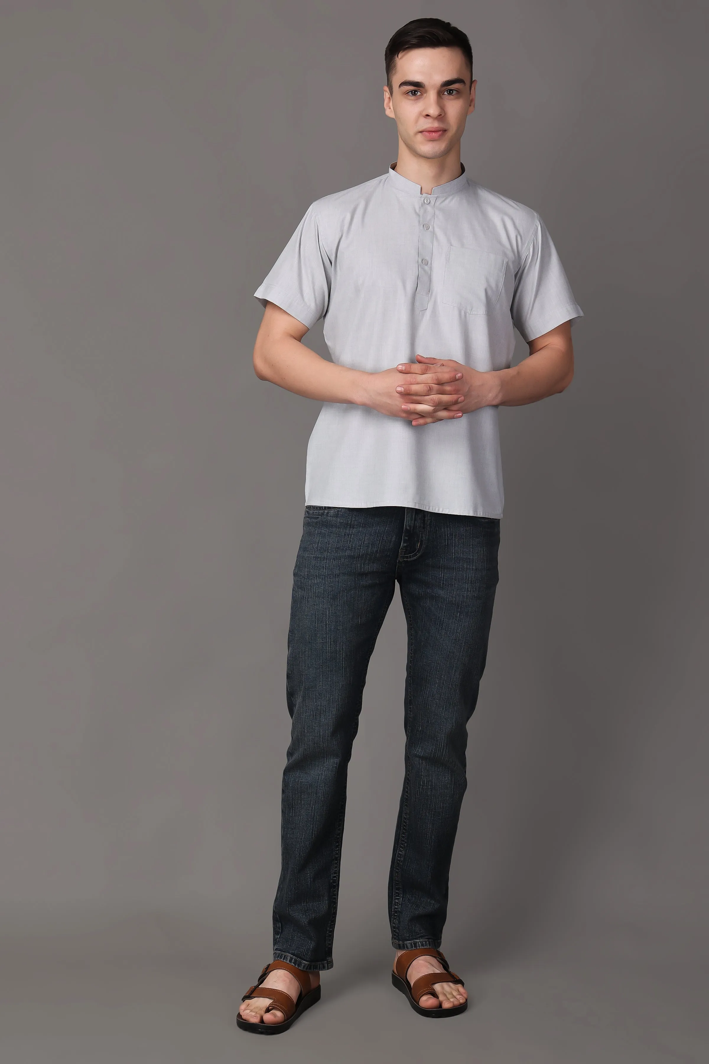 Grey Essential Solid Short Kurta