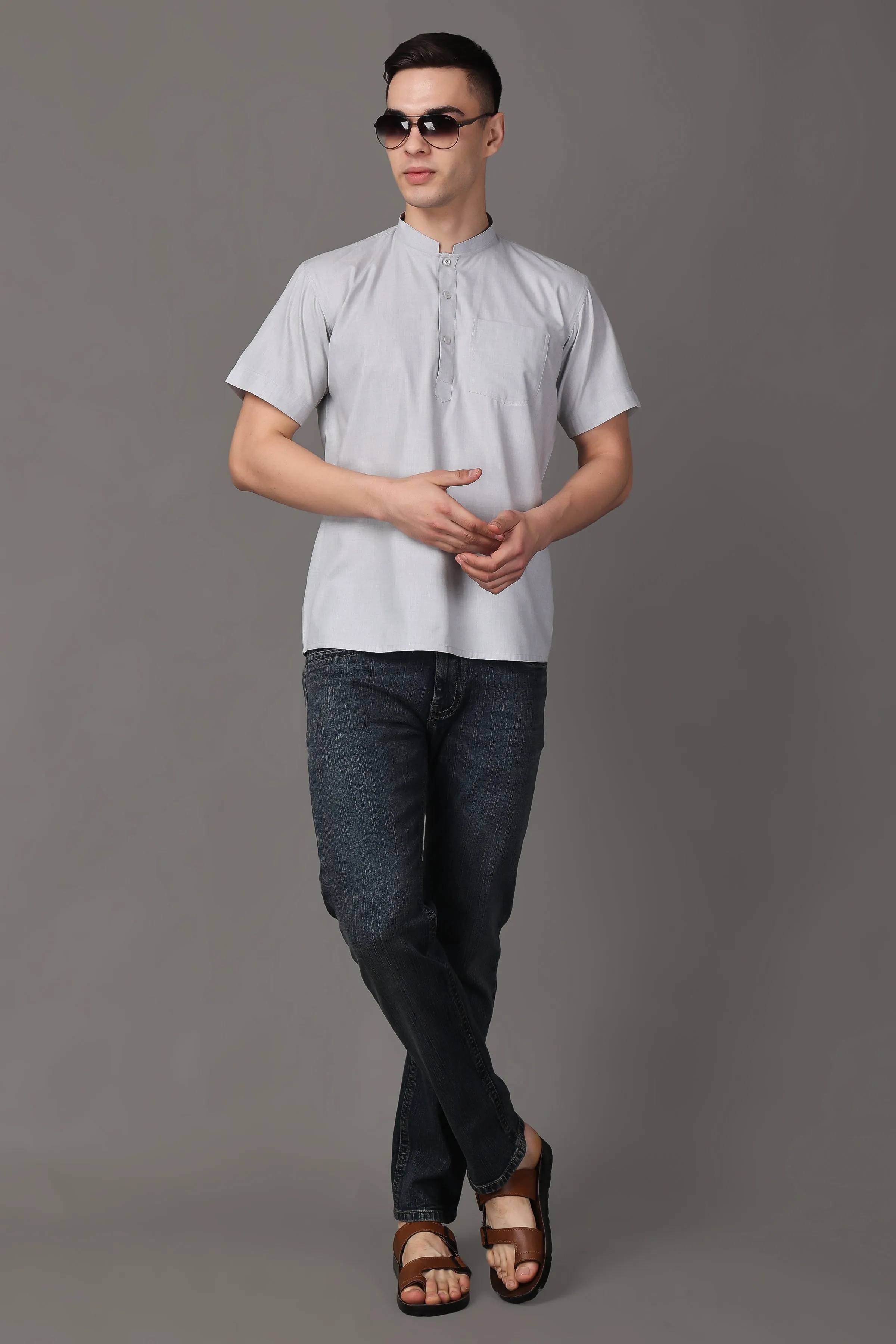 Grey Essential Solid Short Kurta