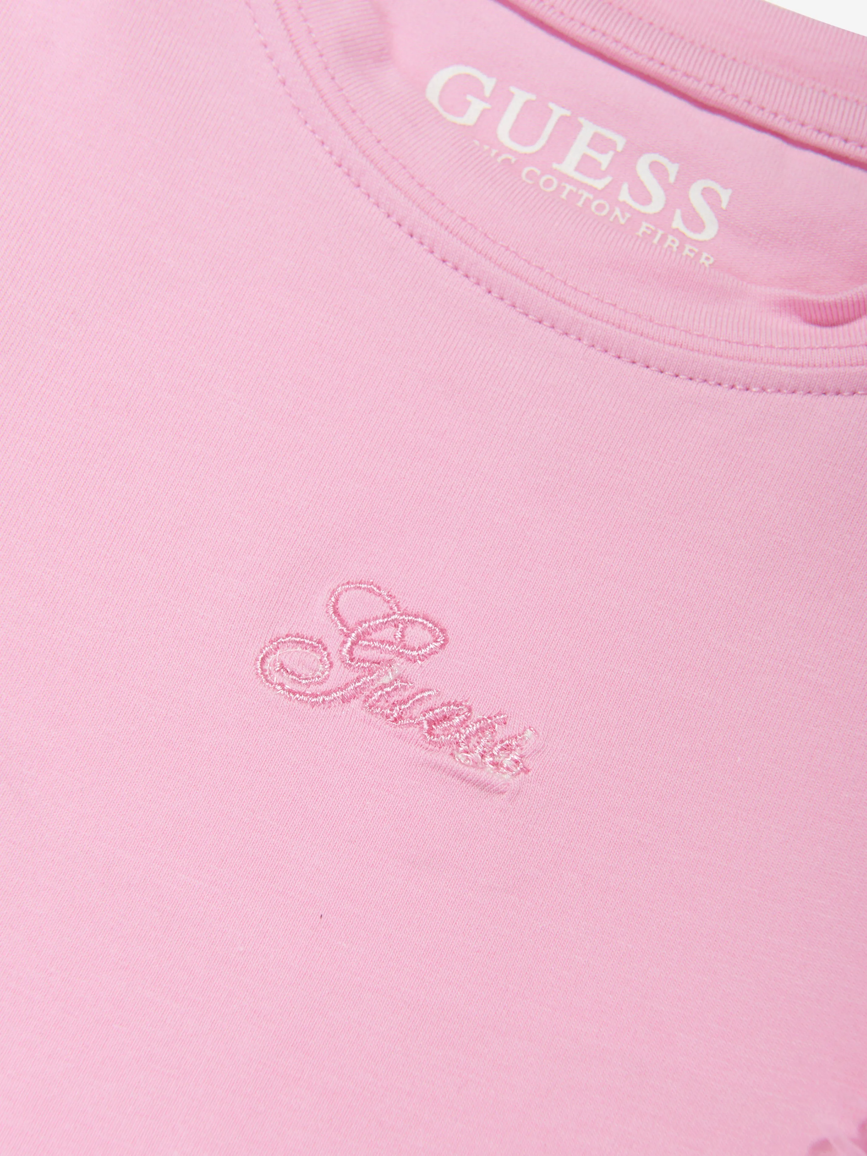 Guess Girls Tulle Sleeve T-Shirt in Pink
