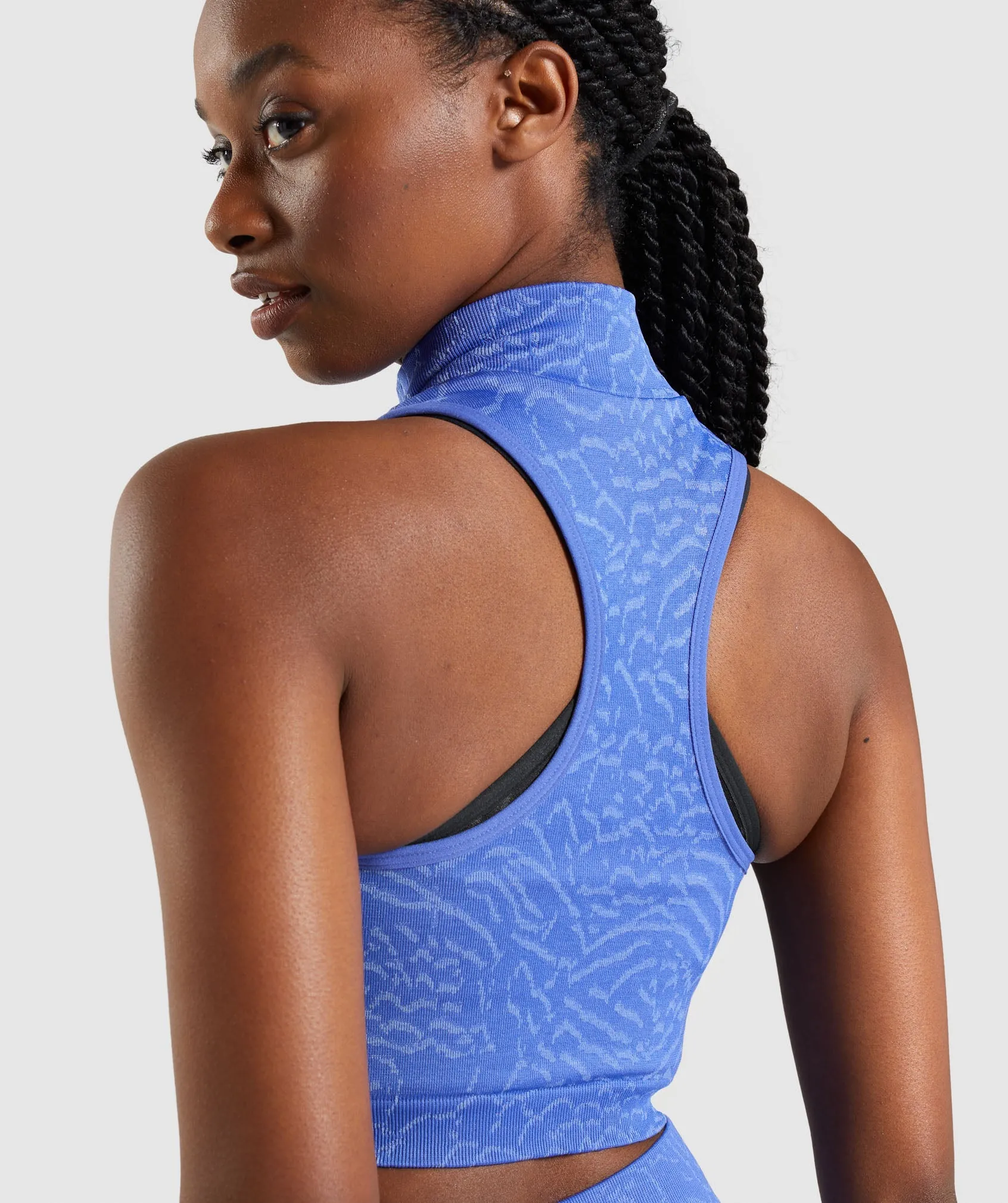Gymshark Adapt Animal Seamless Crop 1/2 Zip - Court Blue