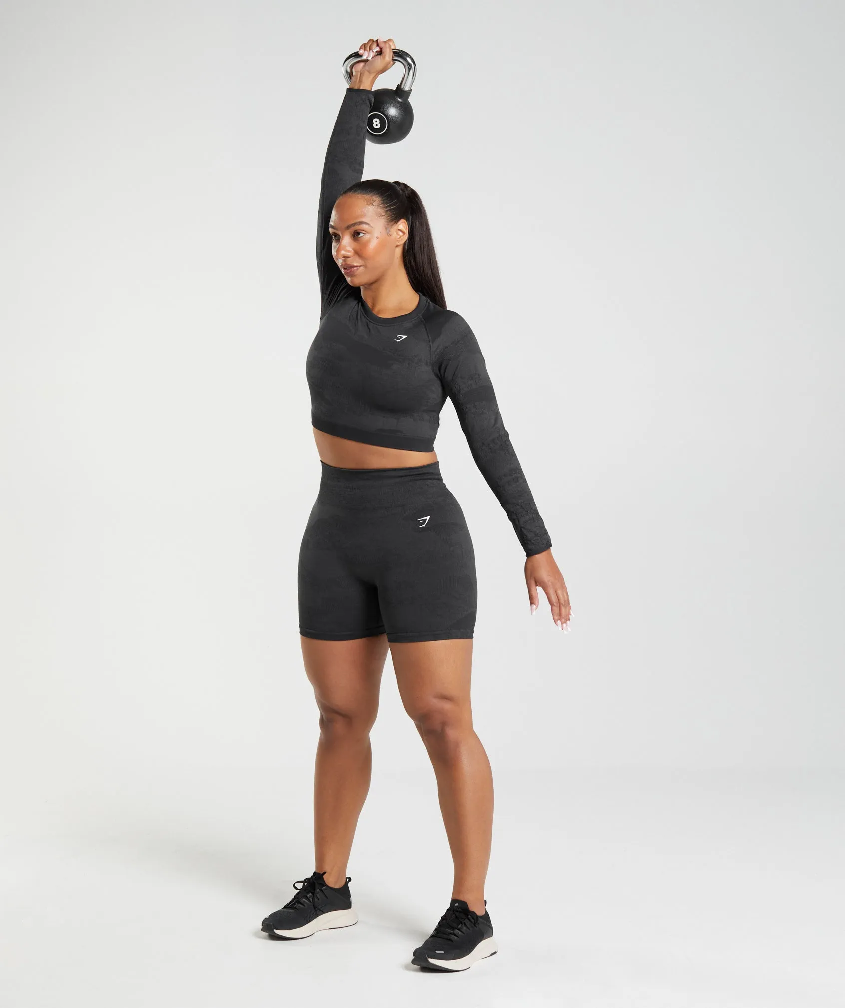 Gymshark Adapt Camo Seamless Lace Up Back Top - Black/Onyx Grey
