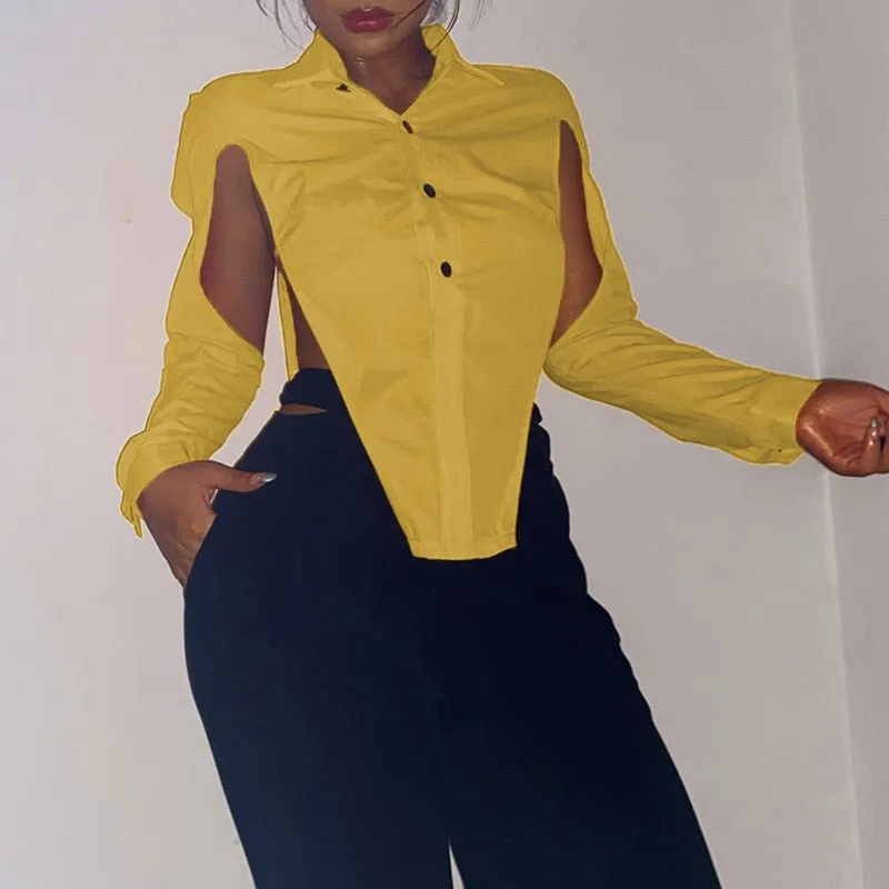 Hollow Out Women Shirts Summer New Solid Turn-down Collar Casual