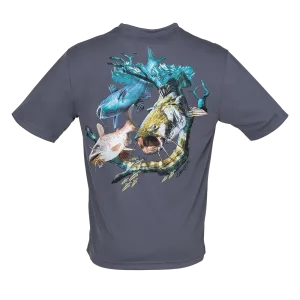 Hook M' Men's Freshwater Short Sleeve Performance Shirt - Catfish Slam Grisaille