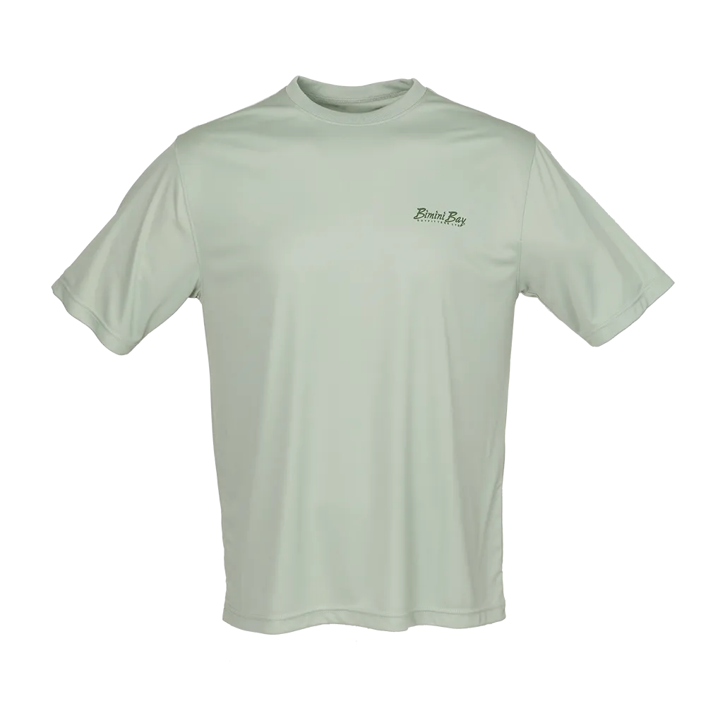 Hook M' Men's Freshwater Short Sleeve Performance Shirt - Light Sage Bass Slam