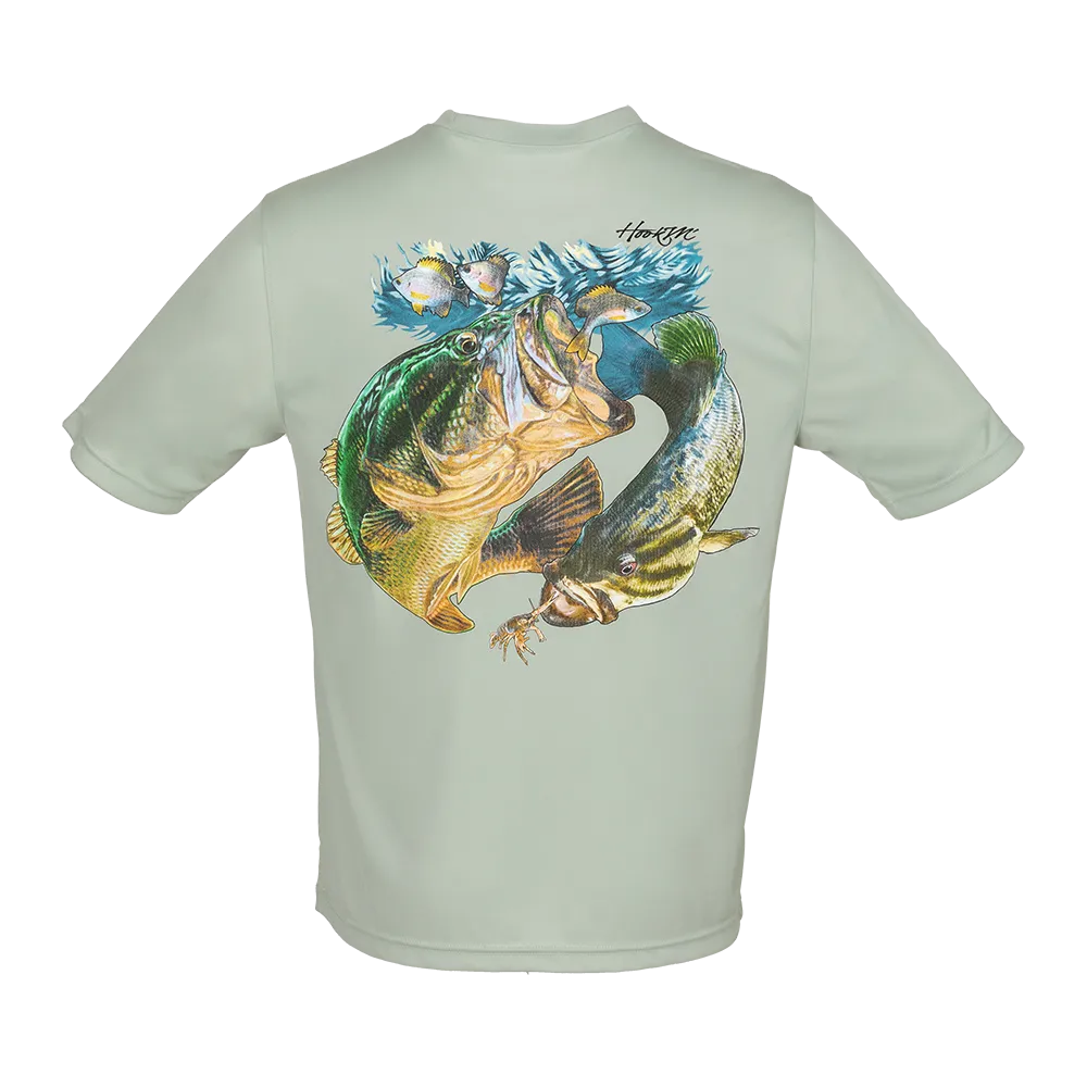 Hook M' Men's Freshwater Short Sleeve Performance Shirt - Light Sage Bass Slam