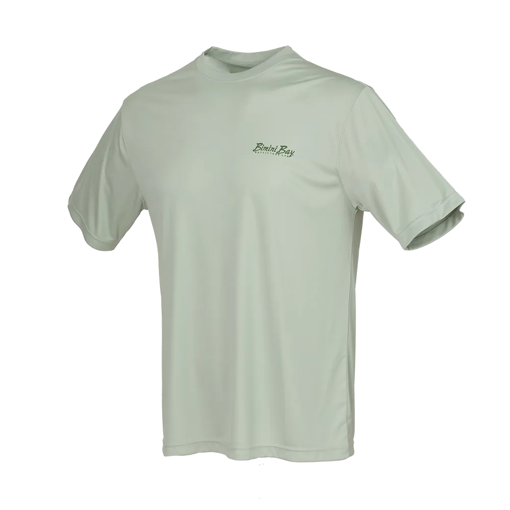 Hook M' Men's Freshwater Short Sleeve Performance Shirt - Light Sage Bass Slam