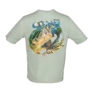 Hook M' Men's Freshwater Short Sleeve Performance Shirt - Light Sage Bass Slam