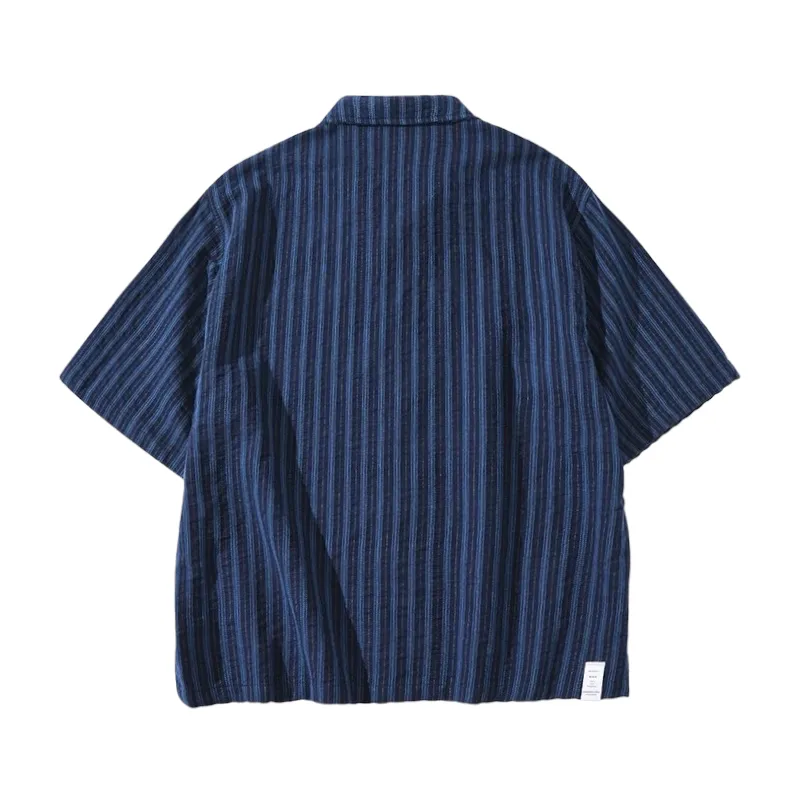 Indigo dobby stripe oversize camp shirt