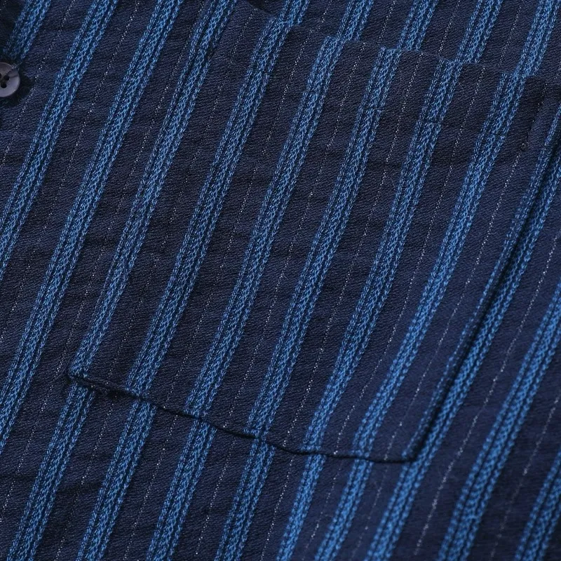 Indigo dobby stripe oversize camp shirt