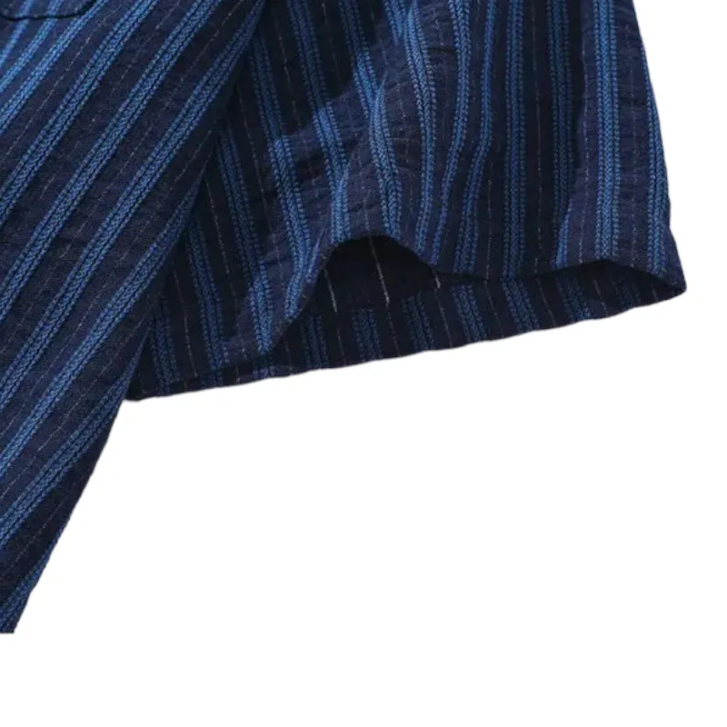 Indigo dobby stripe oversize camp shirt