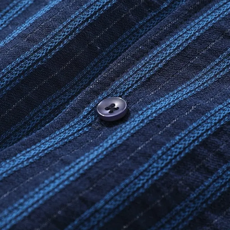 Indigo dobby stripe oversize camp shirt