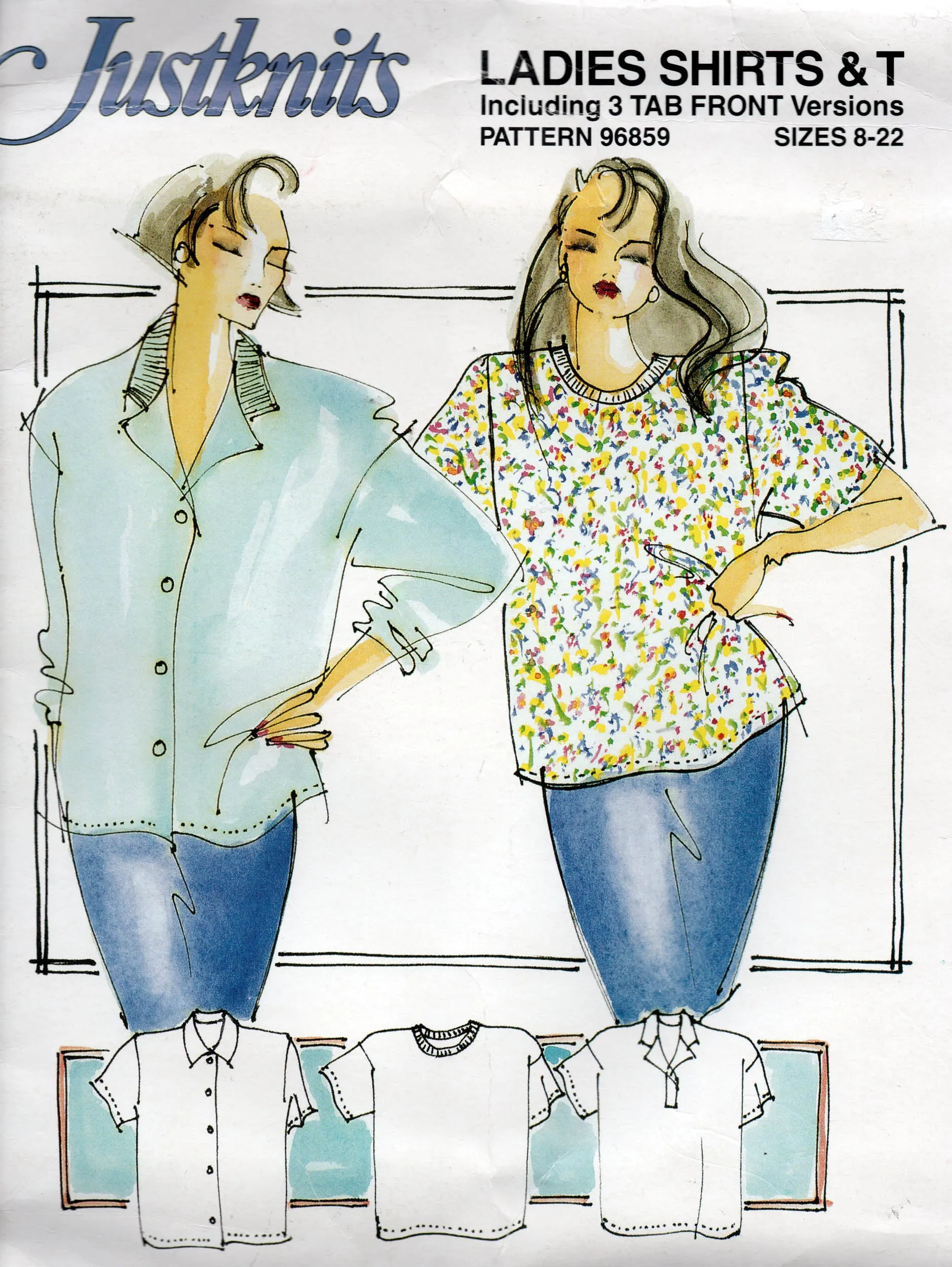 Justknits 96859 Womens Stretch Knit T Shirts & Tab Front Tops Size 8 - 22 UNCUT Factory Folded