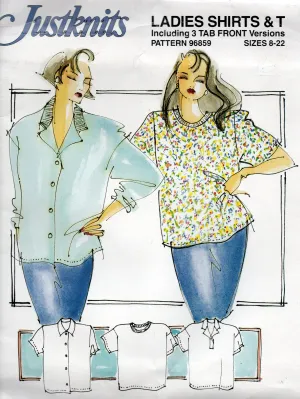 Justknits 96859 Womens Stretch Knit T Shirts & Tab Front Tops Size 8 - 22 UNCUT Factory Folded