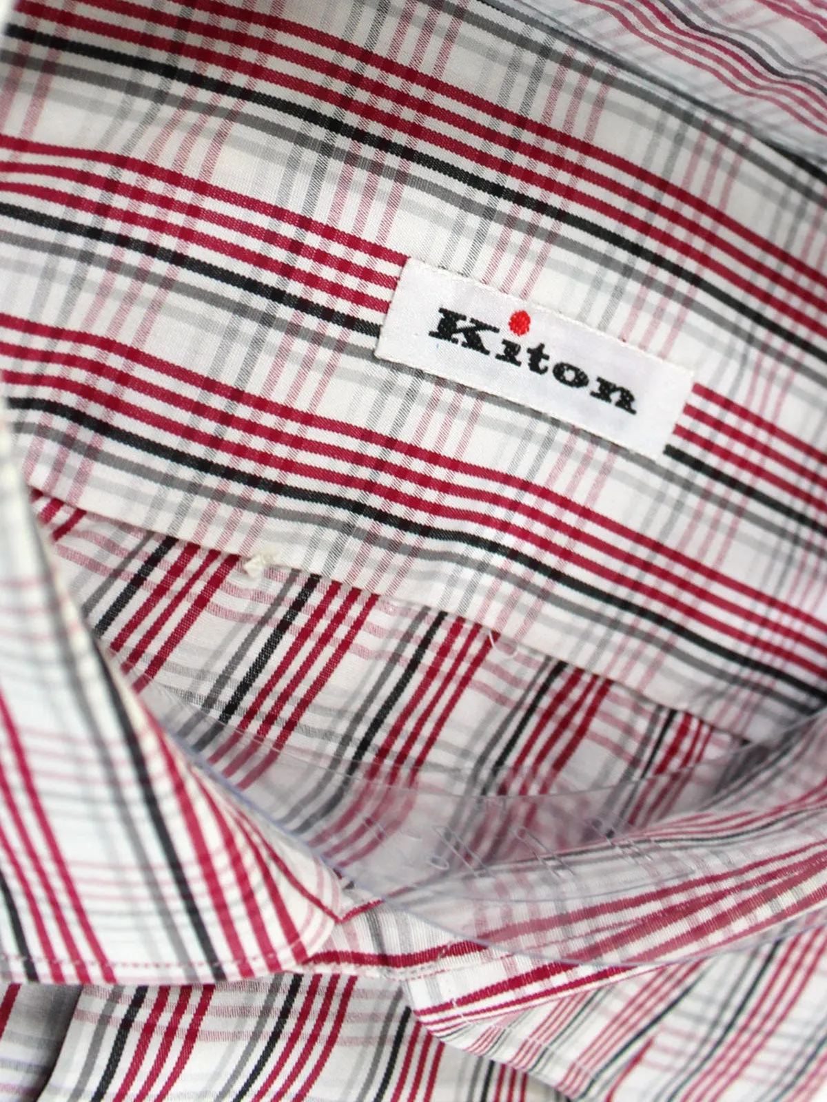 Kiton Short Sleeve Shirt Burgundy Gray Check 40 - 15 3/4 REDUCED SALE