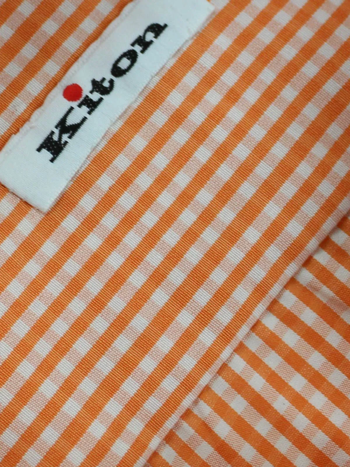 Kiton Short Sleeve Shirt White Orange Check 43 - 17 REDUCED - SALE