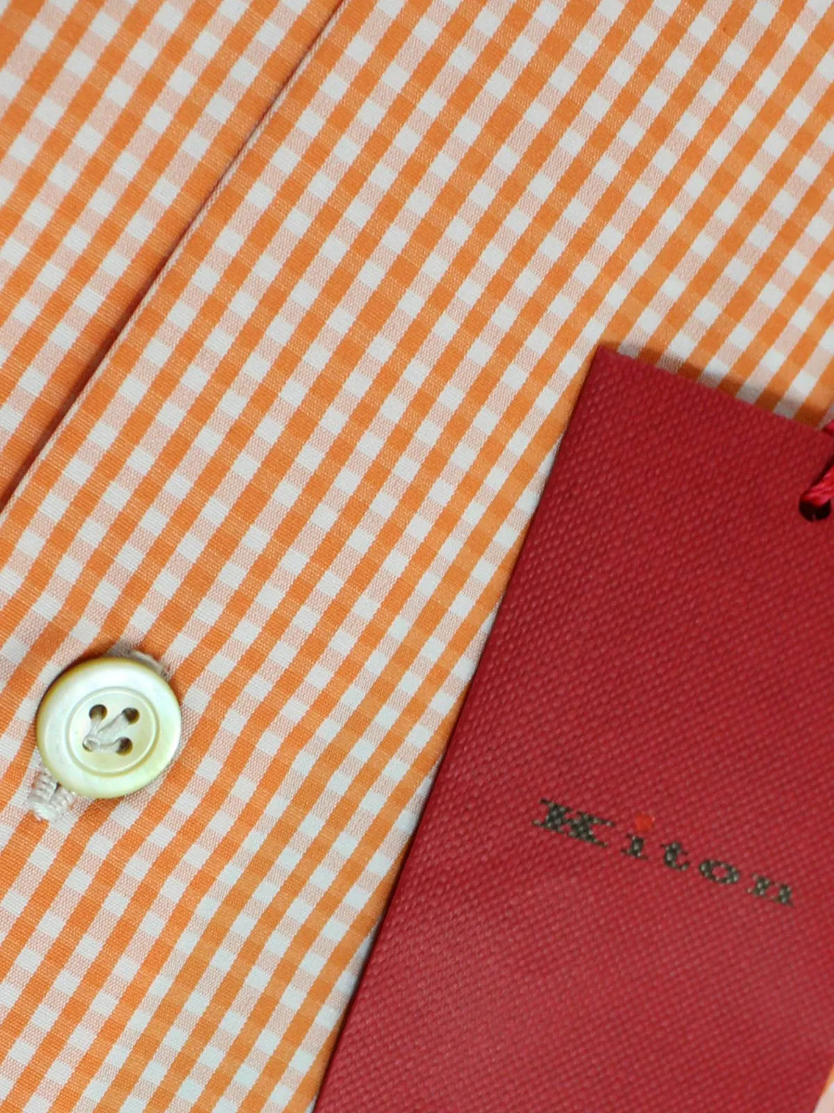 Kiton Short Sleeve Shirt White Orange Check 43 - 17 REDUCED - SALE