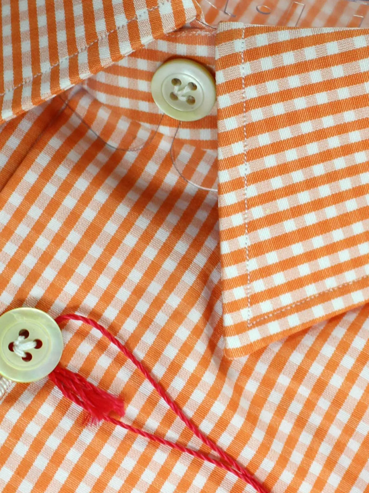 Kiton Short Sleeve Shirt White Orange Check 43 - 17 REDUCED - SALE