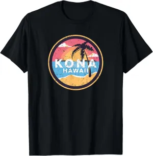 Kona Hawaii Vintage Distressed Surfer Beach Palm Tree Sunset T-Shirt