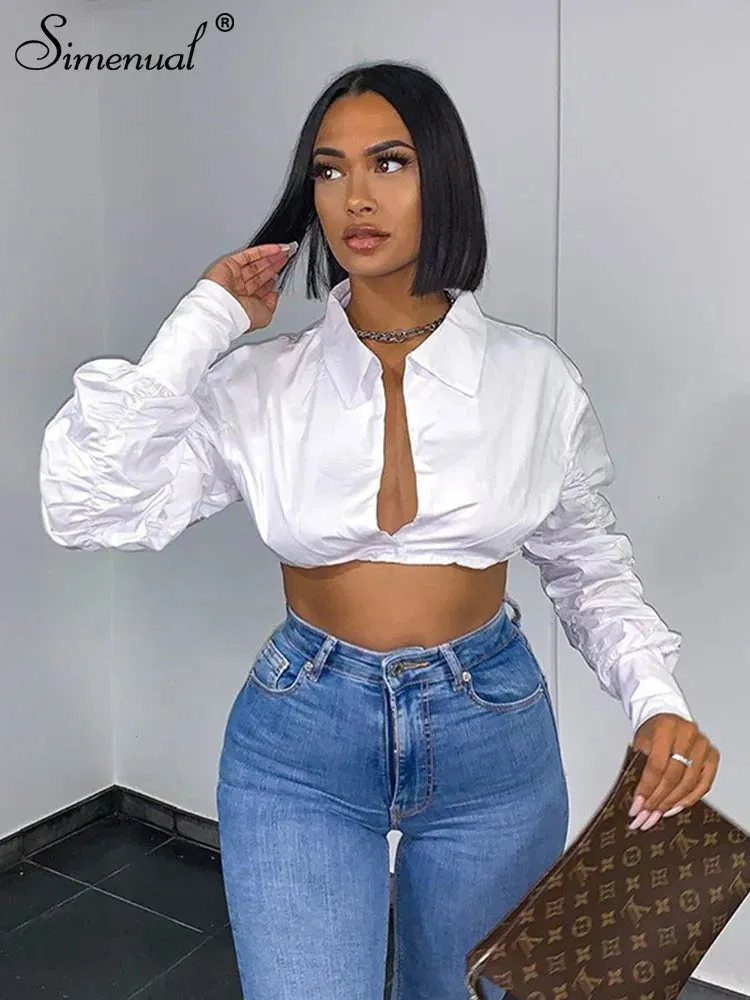 Kuala Button Ruched White Puff Sleeve Top (Baddie)