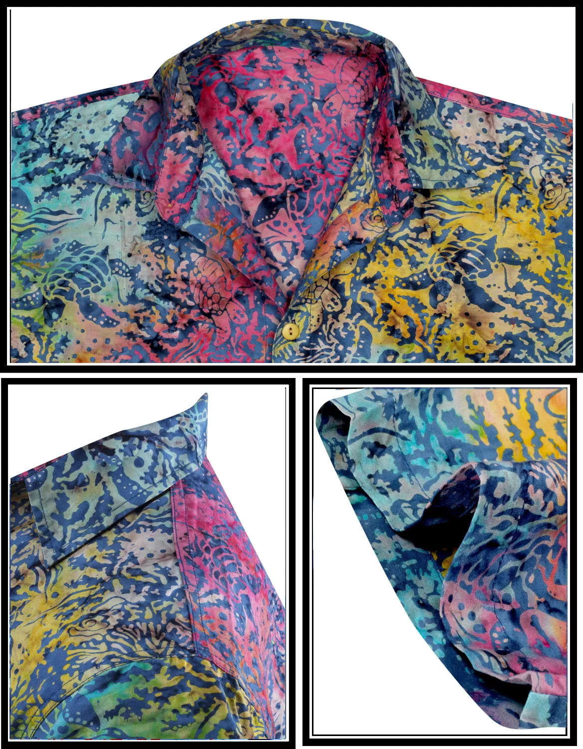 LA LEELA Men's Wear Summer Everyday Essentials Holiday Casual  Shirt 100% NATURAL COTTON  Hand Printed Blue Hawaiian Aloha shirt R_Blue_Yellow_Pink