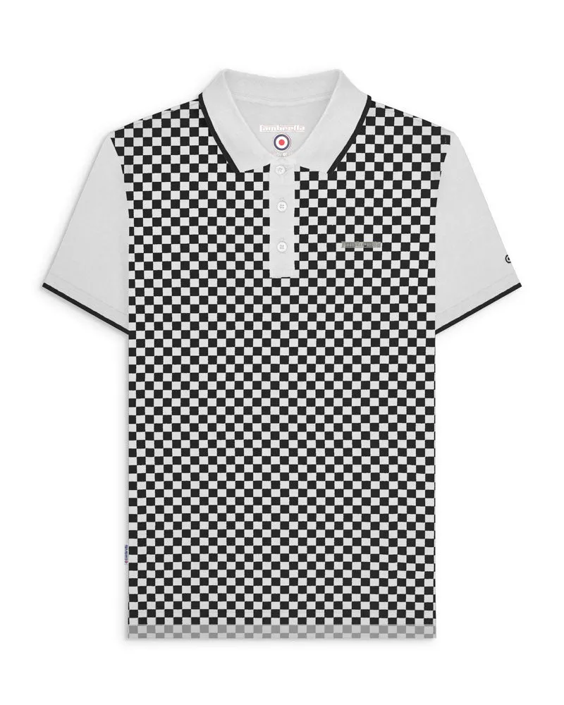 Lambretta Men's SS1224 Two Tone AOP Polo Shirt White