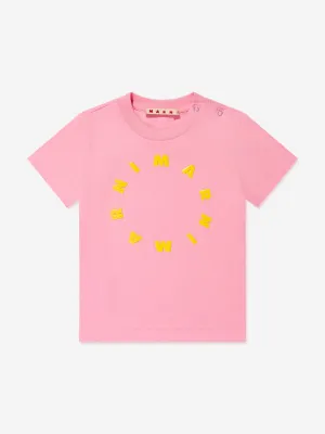 MARNI Baby Girls Round Logo T-Shirt in Pink